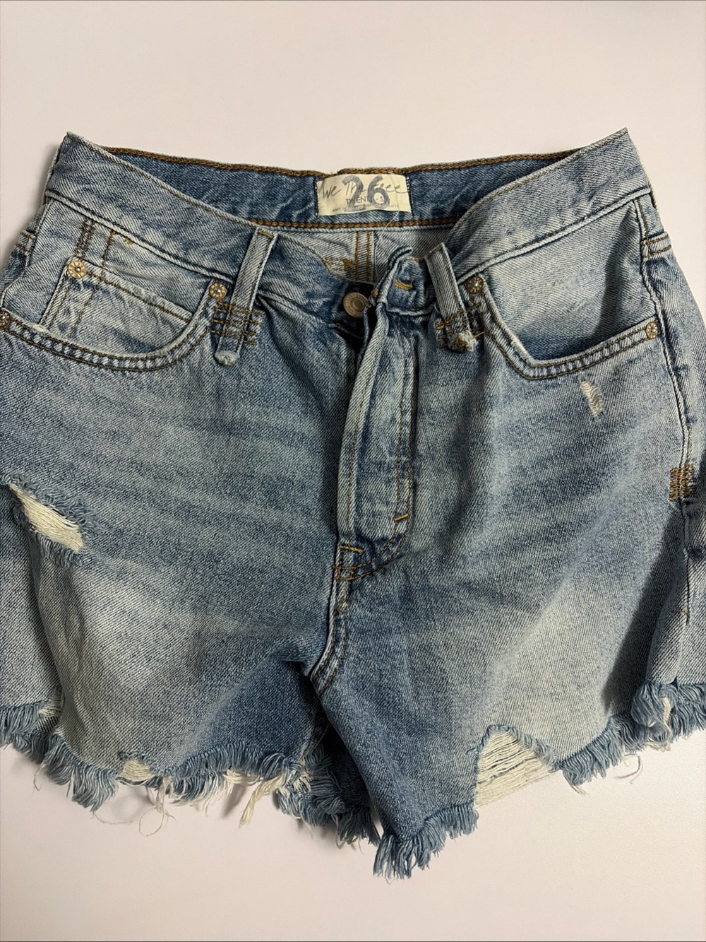 Free People Distressed Cut‎ Off Denim Shorts Blue High Rise Size 26 We The Free